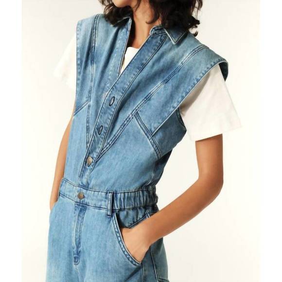 NEW BA&SH figo sleeveless jumpsuit in denim - Picture 4 of 5